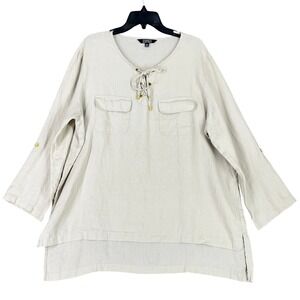 Ellen Tracy Linen Tunic Womens L‎ Coastal Grandmother Boho Resortwear Prairie